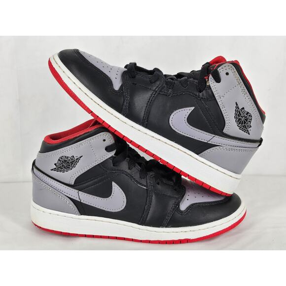 NIKE AIR JORDAN 1 MID BLACK/CEMENT GREY-FIRE RED SNEAKER - SIZE 4.5Y DQ8423-006 - Picture 2 of 10